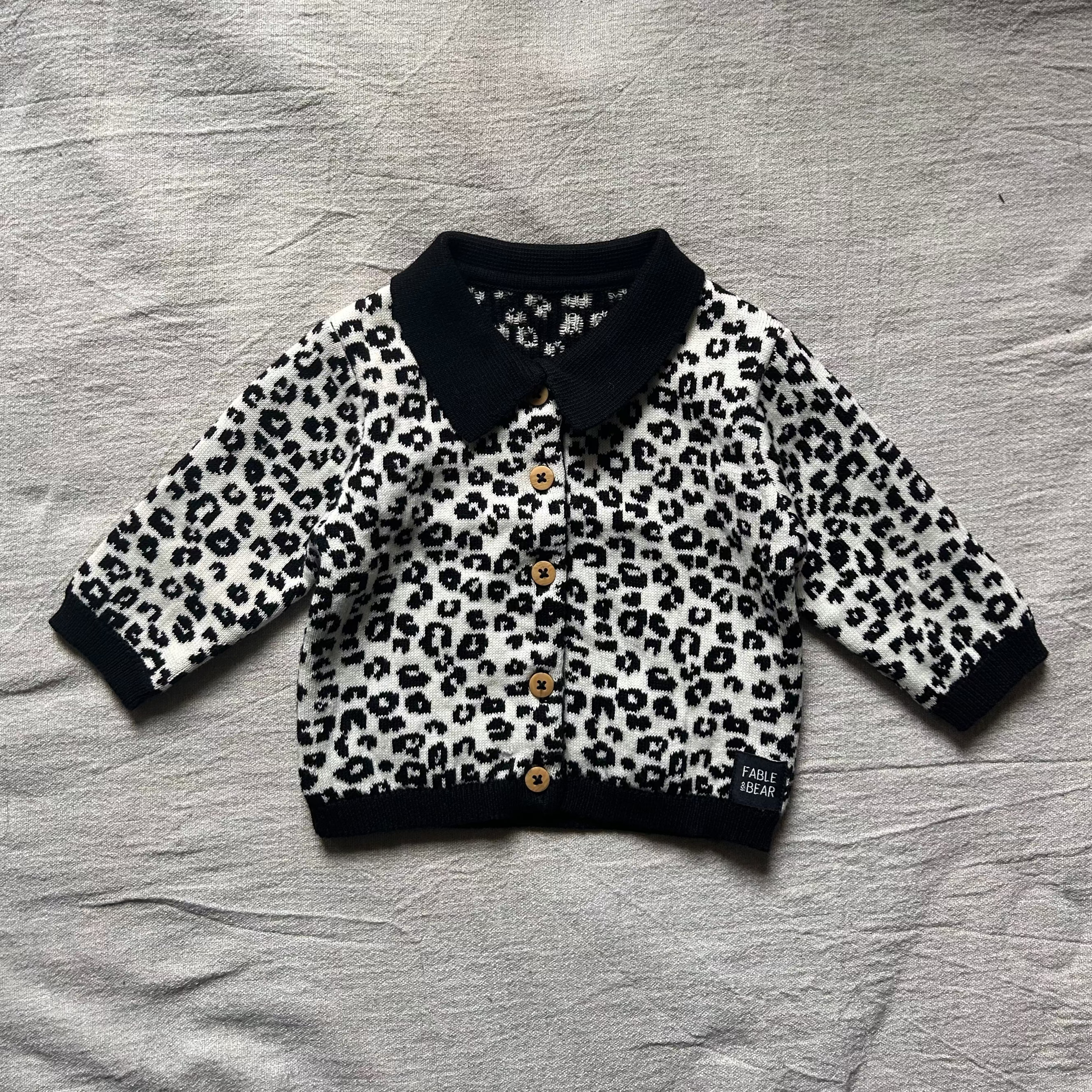 Fable & Bear Leo Leopard Print Organic Cotton Collared Cardigan