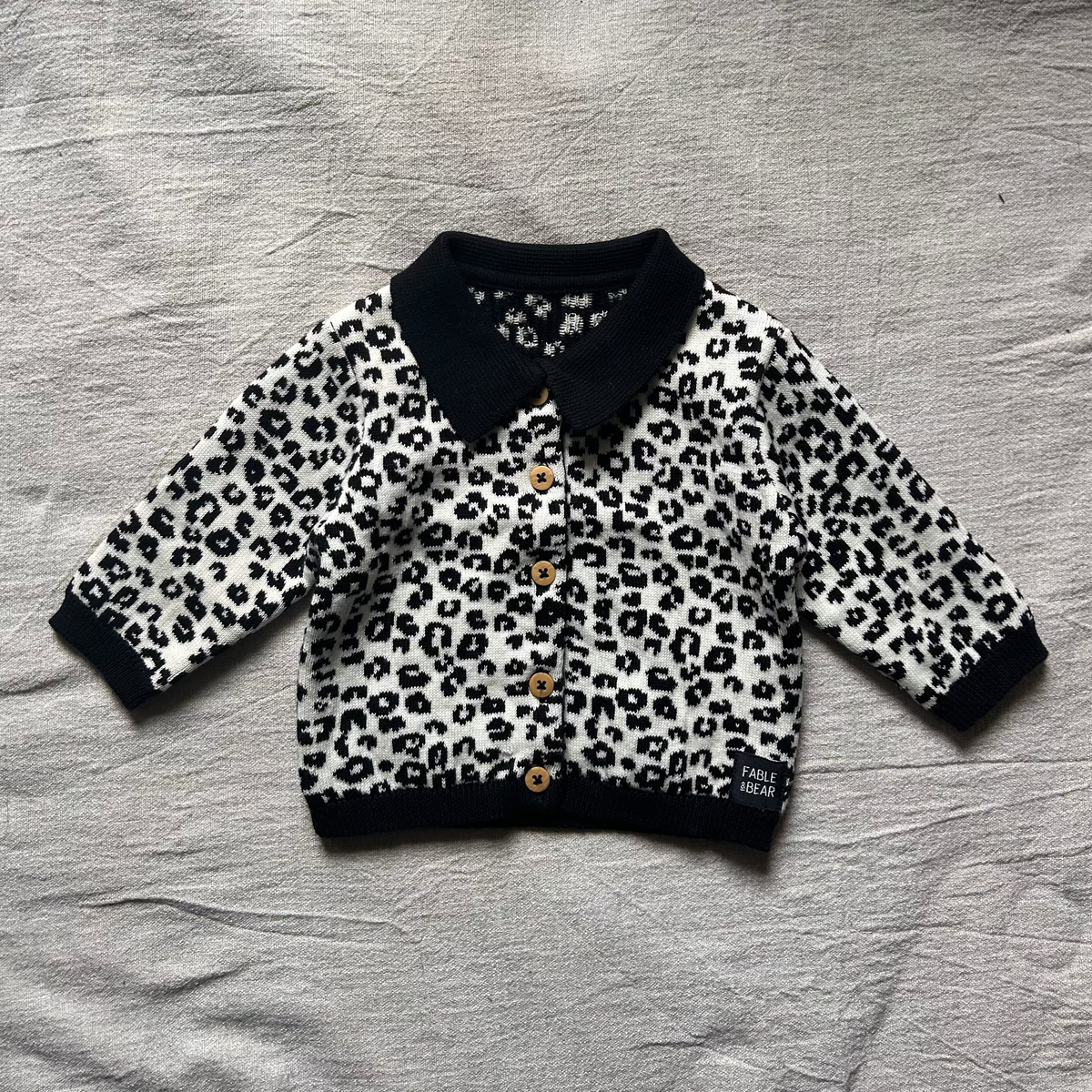 Fable & Bear Leo Leopard Print Organic Cotton Collared Cardigan