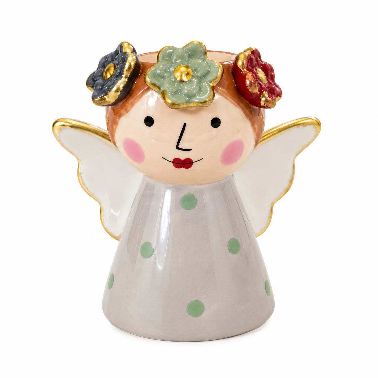 Small Ceramic Angel Pot with Flowers - 6cm
