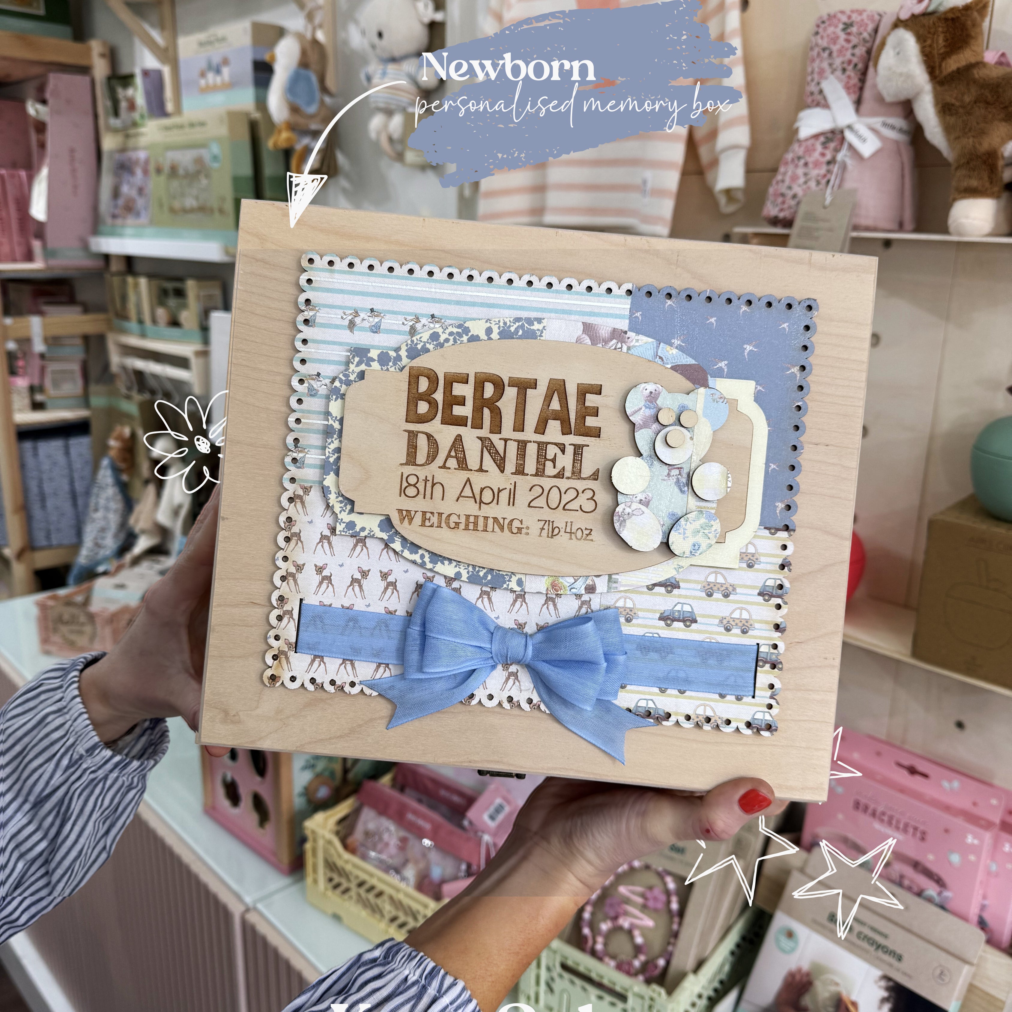 Blue Baby Memory Box – Personalised Wooden Keepsake Box