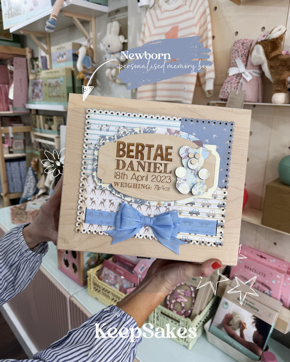 Blue Baby Memory Box – Personalised Wooden Keepsake Box