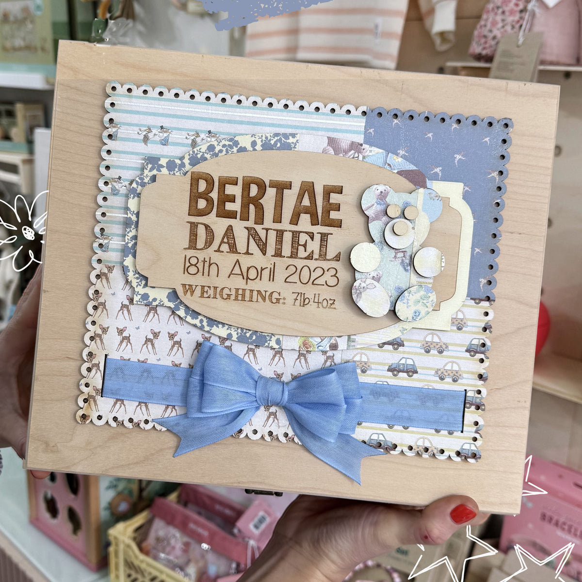 Blue Baby Memory Box – Personalised Wooden Keepsake Box