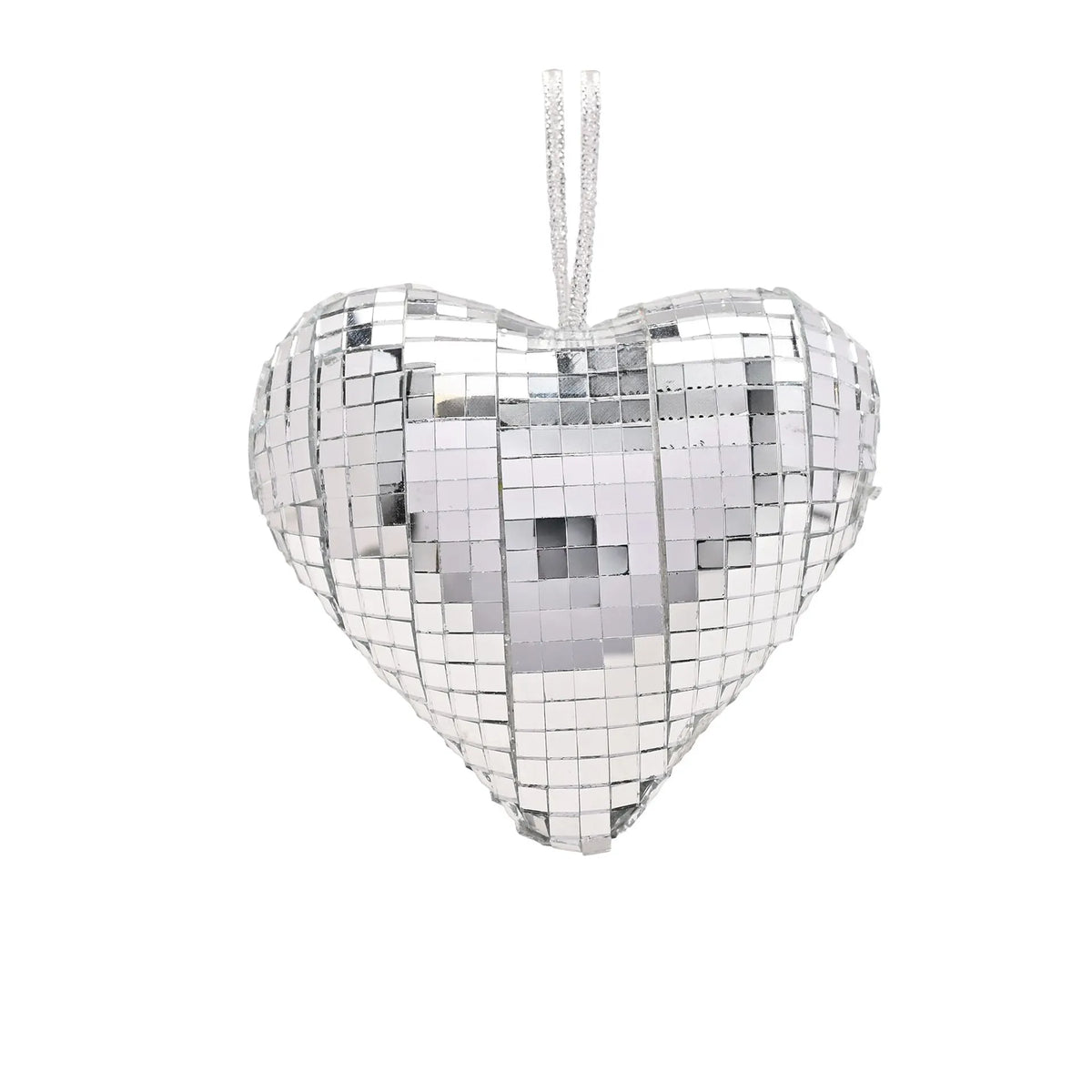 Set of 3 Silver Disco Heart Christmas Hanging Decorations
