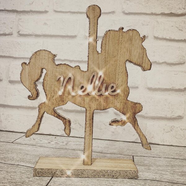 UNICORN CAROUSEL PERSONALISED GOLD GLITTER RAISED NAME