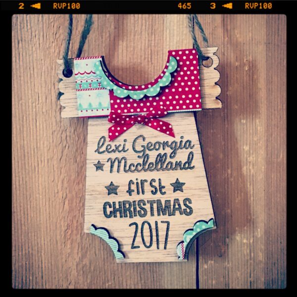 PERSONALISED FIRST CHRISTMAS BABY GROW DECORATION