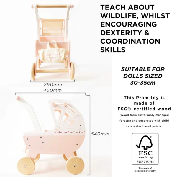 LE TOY VAN SWEET DREAMS PINK DOLLS PRAM - Image 5
