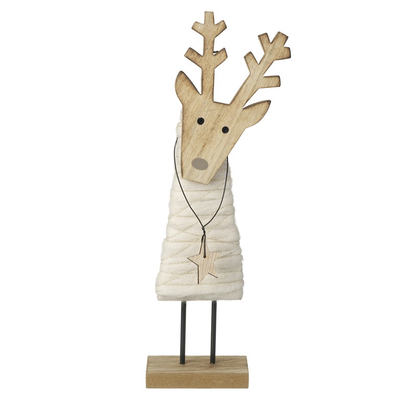Standing Wood & Wool Deer With Star