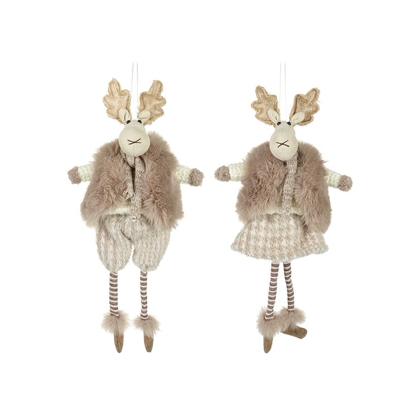 Girl & Boy Moose In Brown Fluffy Jackets