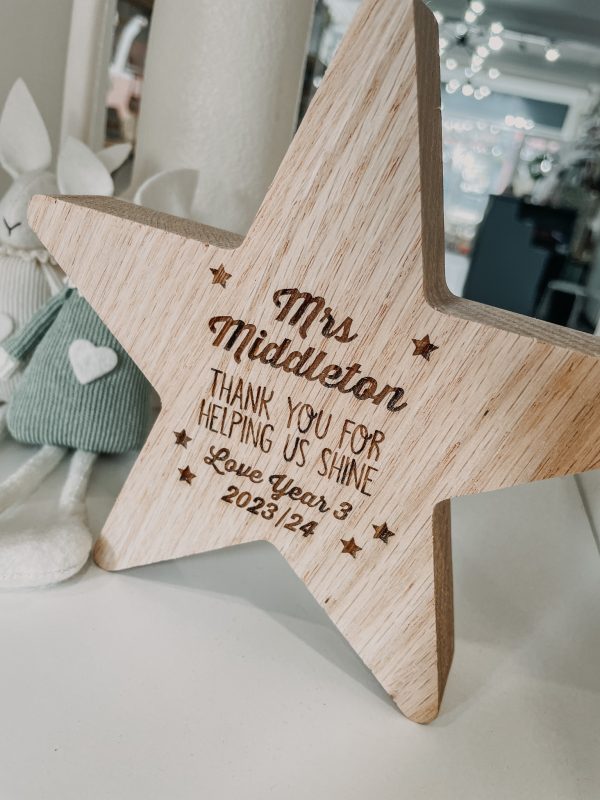 17cm Solid Natural OAK Wood Star Plaque - Freestanding - Image 2