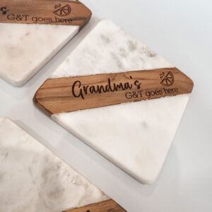 'DRINK' GOES HERE MARBLE / WOOD COASTER