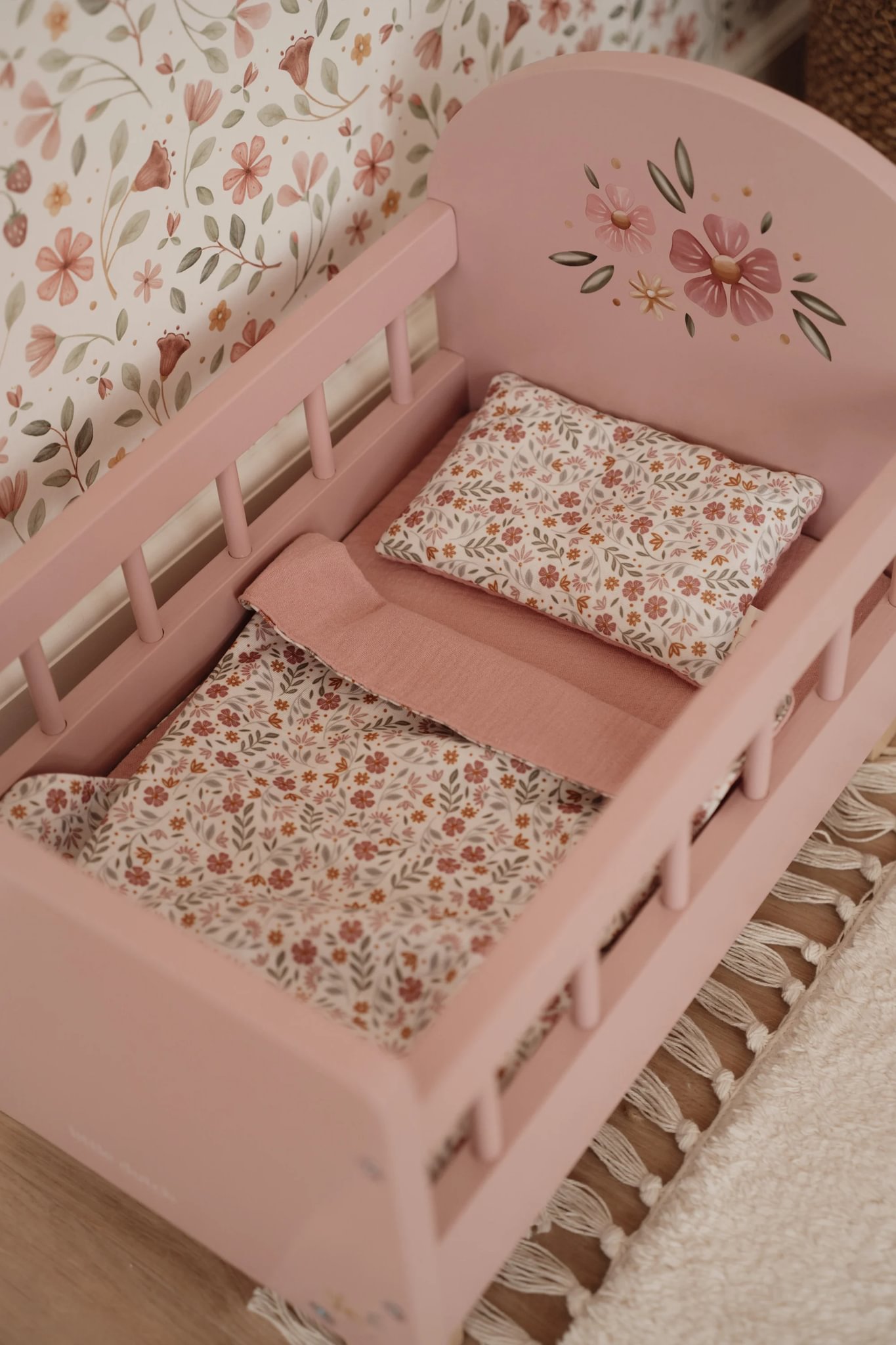 Little Dutch Pink Wooden Doll Bed - Image 8