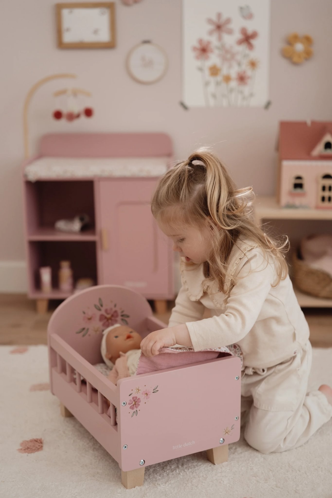 Little Dutch Pink Wooden Doll Bed - Image 5