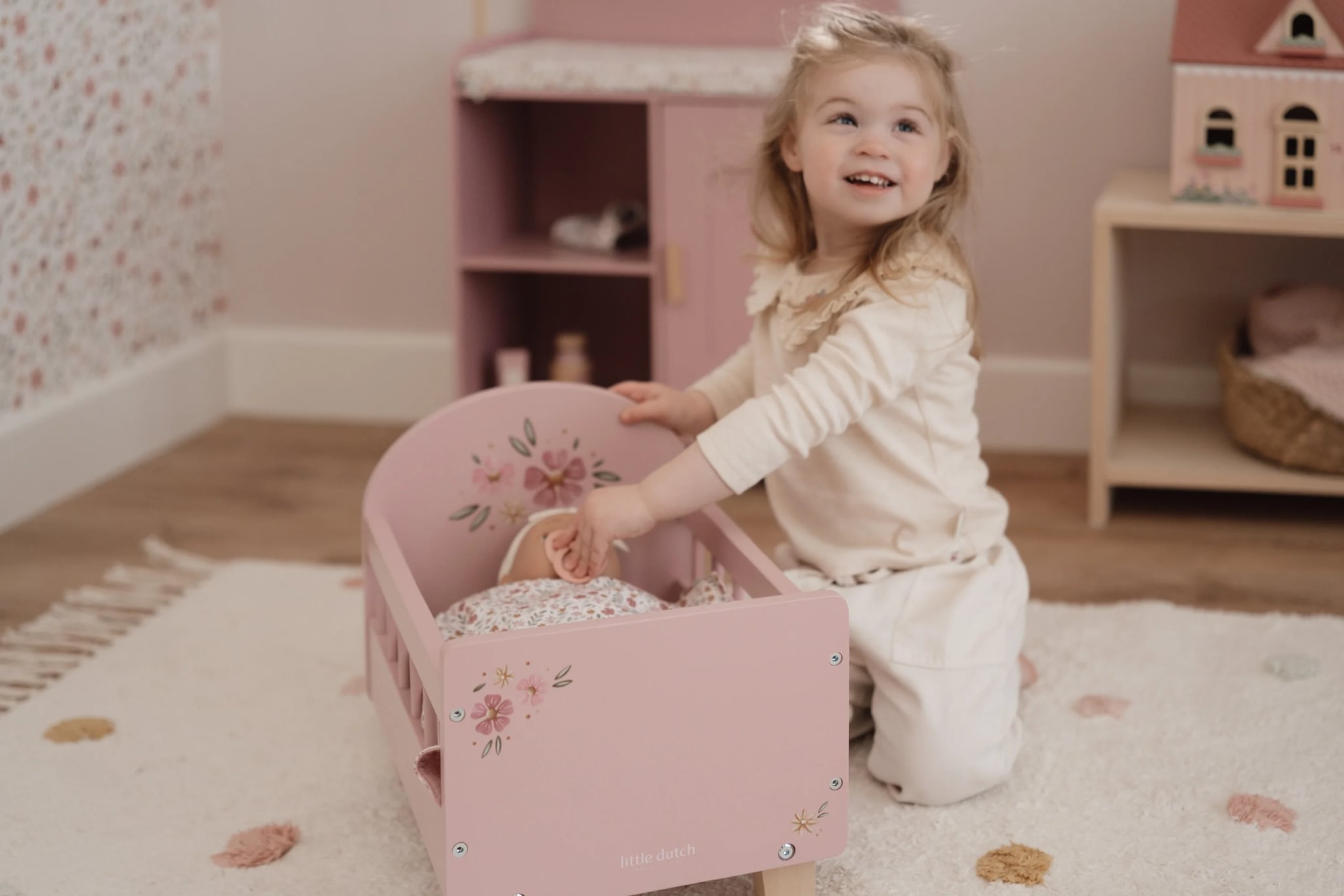 Little Dutch Pink Wooden Doll Bed - Image 4