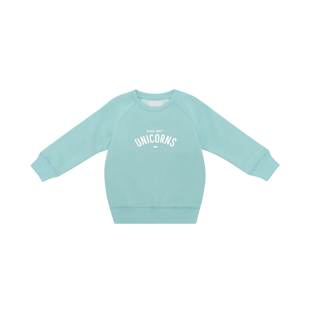 BOB + BLOSSOM Duck Egg 'PEACE, LOVE + UNICORNS' Sweatshirt - Image 2
