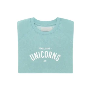 BOB + BLOSSOM Duck Egg 'PEACE, LOVE + UNICORNS' Sweatshirt