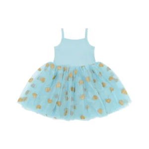 BOB + BLOSSOM Duck egg blue + Gold GLITTER HEART DRESS